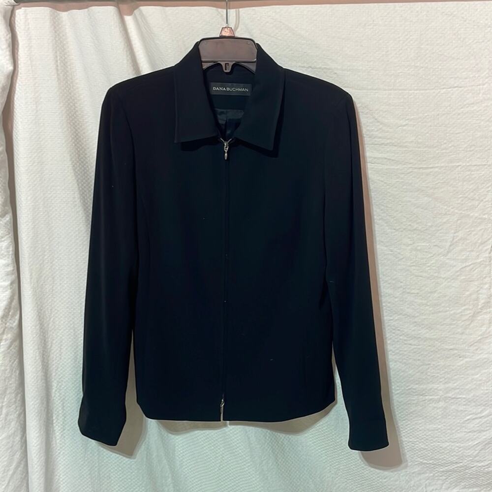 Dana Buchman 6 black acetate poly from zip jacket designer euc collar pockets